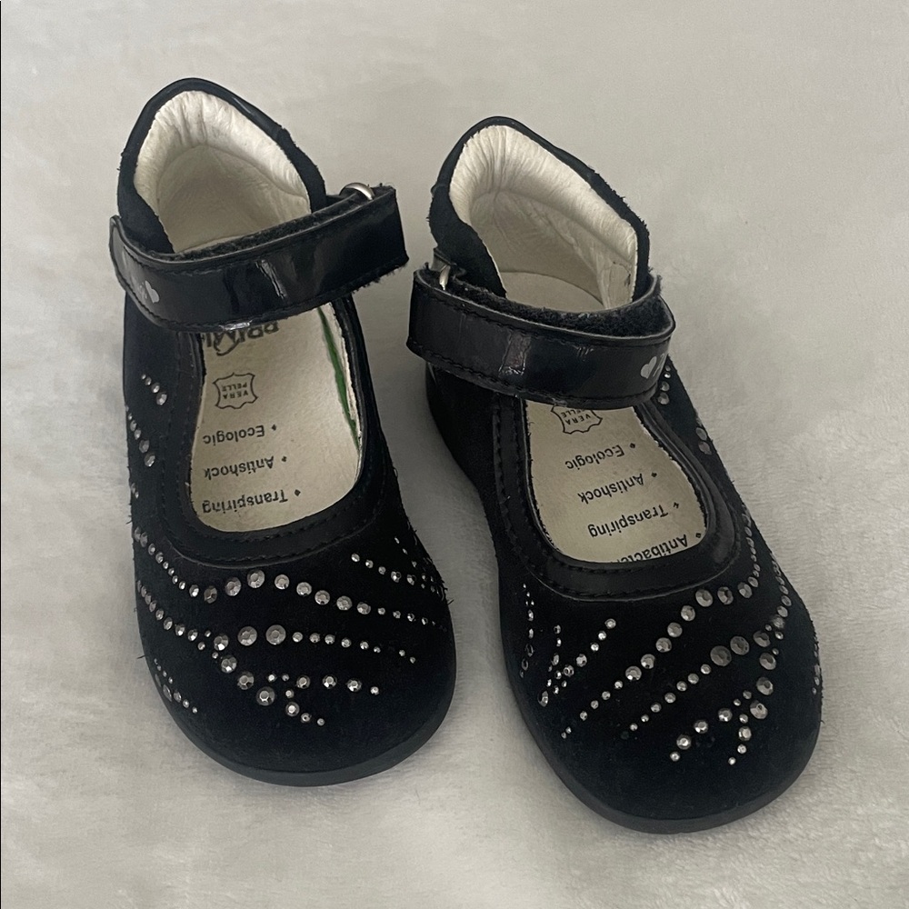Black Kids Shoes with Rhinestone Design